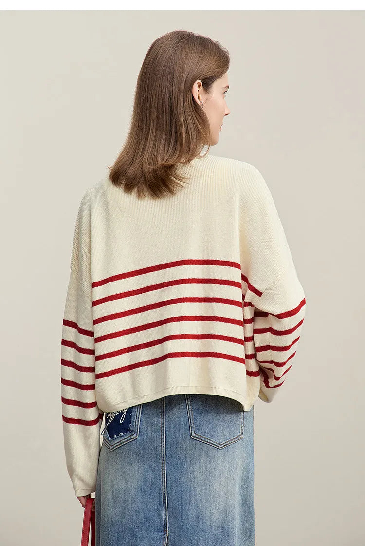 Damen-Strickjacke Baumwolle V-Ausschnitt Kontraststreifen kurz Raglan Frühling