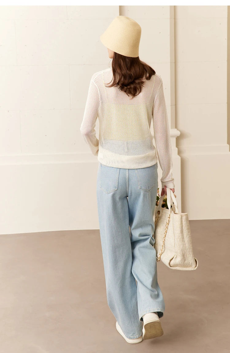 Damen-Strickjacke V-Ausschnitt Viskose locker elegant Frühling