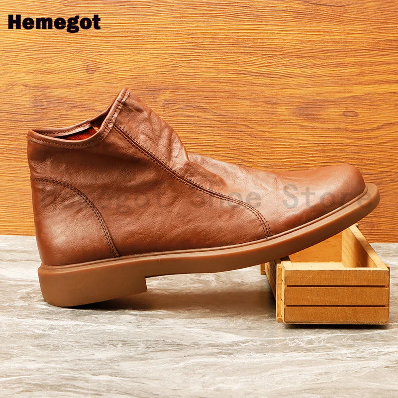 Braune Herren-Stiefelette aus Leder mit Profilsohle und hohem Schaft