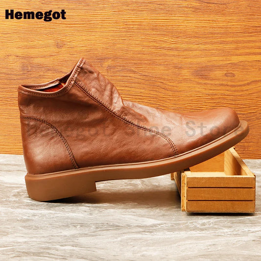 Braune Herren-Stiefelette aus Leder mit Profilsohle und hohem Schaft