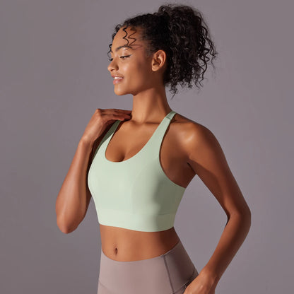 Sport-BH Yoga-Top, hellgrün, Racerback mit tiefem Rundhalsausschnitt