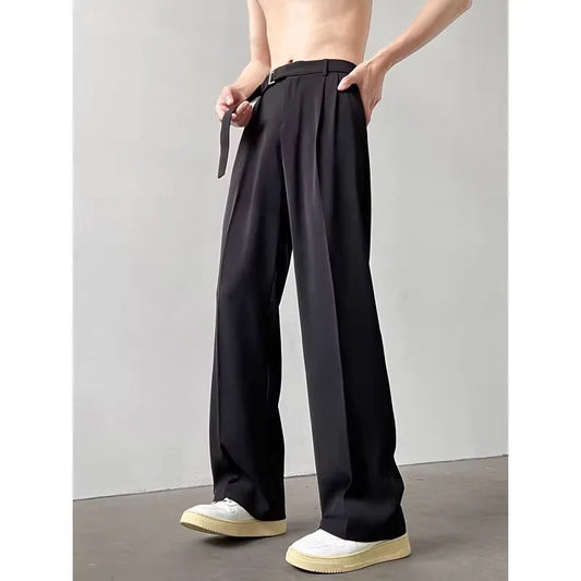 Italienische Naples-Hose, drapiert, hochwertige und hübsche Sommer-dünne Hose, gerade schwarze Anzughose mit weitem Bein