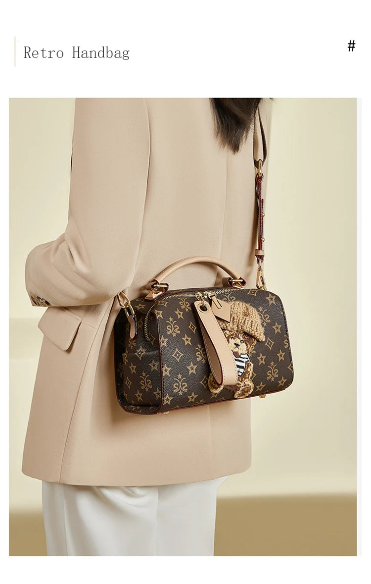 Damen Handtasche aus PU-Leder im Boston-Stil mit verstellbarem Tragegurt