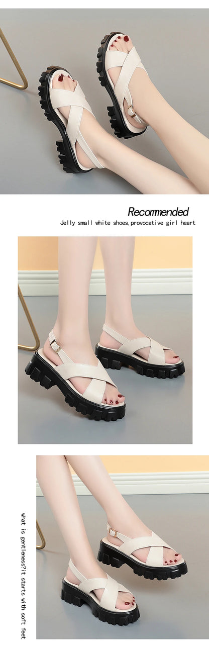 AIYUQI Frauen Sandalen Römischen 2025, Sommer Neue Echt Leder Damen Sandalen Große Größe 41 42 43 Plattform Mode sandalen Mädchen