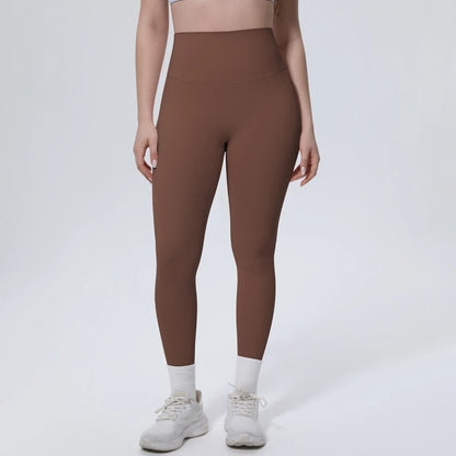 Yoga-Leggings mit hohem Bund, braun, 3/4-Länge, eng anliegend