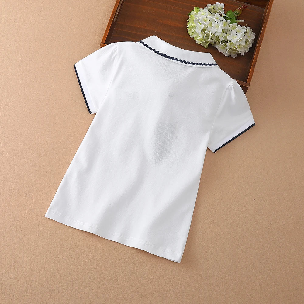 Mädchen Sommer Polos hirt Kurzarm Peter Pan Kragen niedlichen lässigen T-Shirt Kinder Baumwolle Kleidung