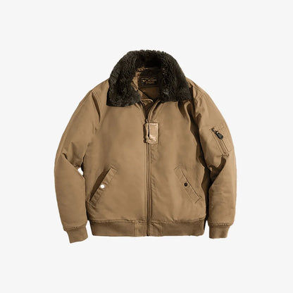 Herren Bomberjacke Vintage Kunstkaninchenfell Revers Signatur-Armtasche Winter