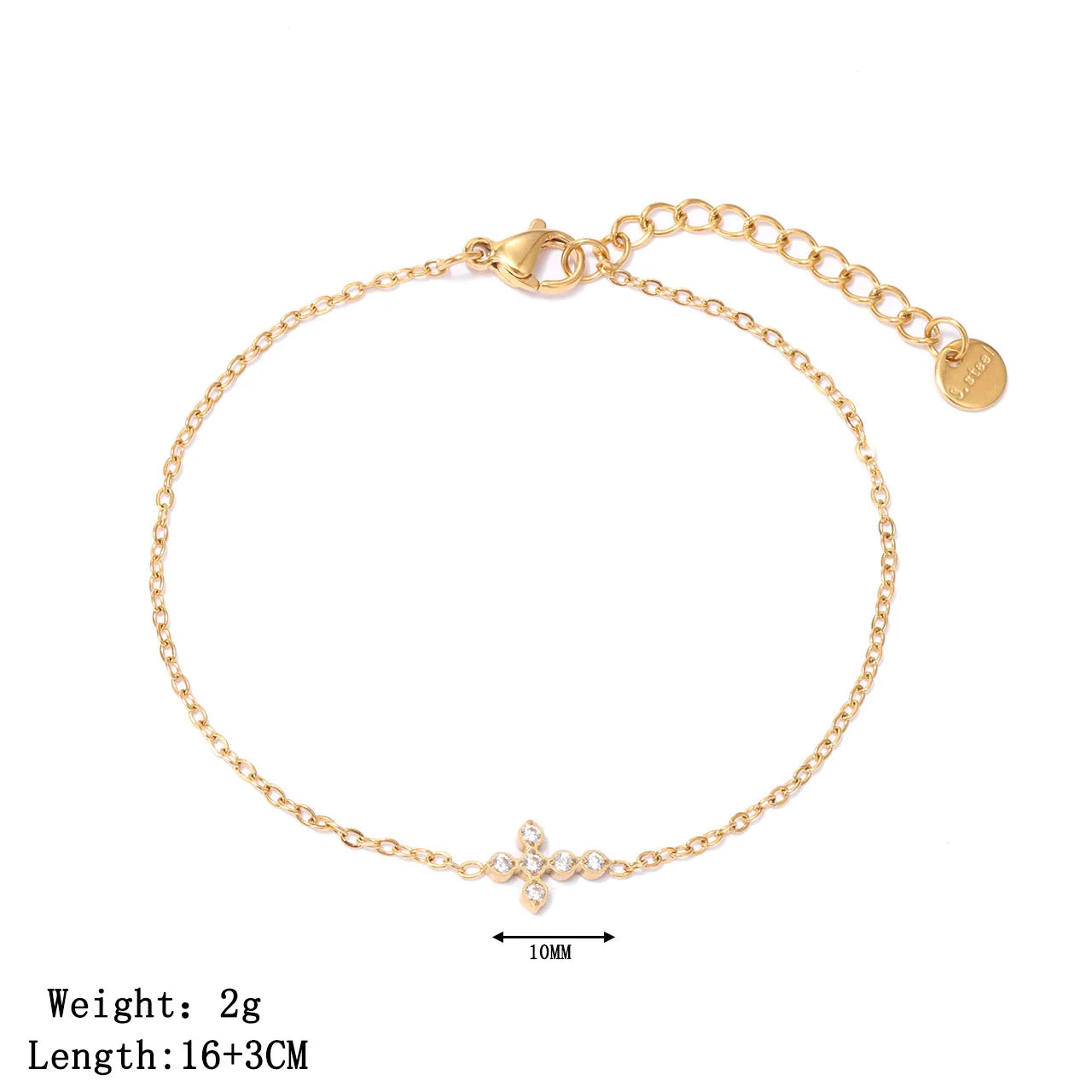 OBEAR 18K vergoldetes Edelstahl-Armband mit zierlichem Kreuz, Micro-Pavé-Armband mit kubischen Zirkonia, minimalistischer Schmuck, Geschenk für Frauen