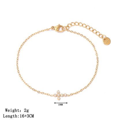 OBEAR 18K vergoldetes Edelstahl-Armband mit zierlichem Kreuz, Micro-Pavé-Armband mit kubischen Zirkonia, minimalistischer Schmuck, Geschenk für Frauen
