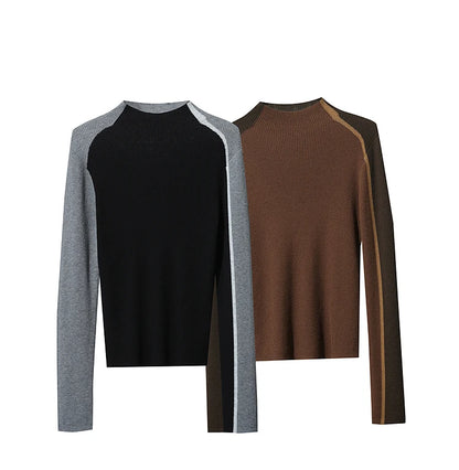 Damen-Halbrollkragen-Pullover Slim asymmetrisch Kontrast Winter