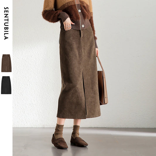 Damen Midi Cord-Rock mit Schlitz am Saum für elegante Büro-Outfits