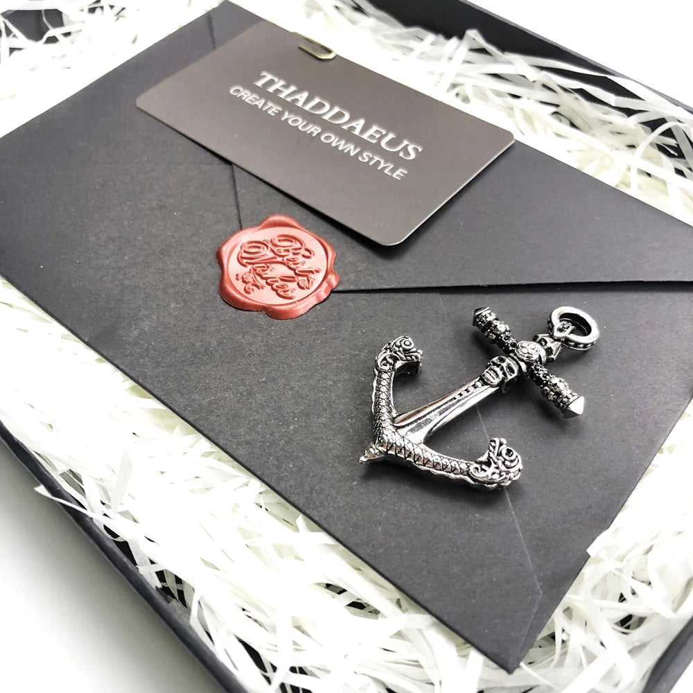 Damen-Charm-Anhänger Totenkopf Anker Punk Rebel aus Sterlingsilber