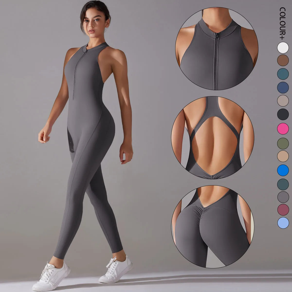 Damen-Bodyshaper mit Push-up, ärmellos, schmaler Schnitt, dunkelgrau, mit Frontreißverschluss