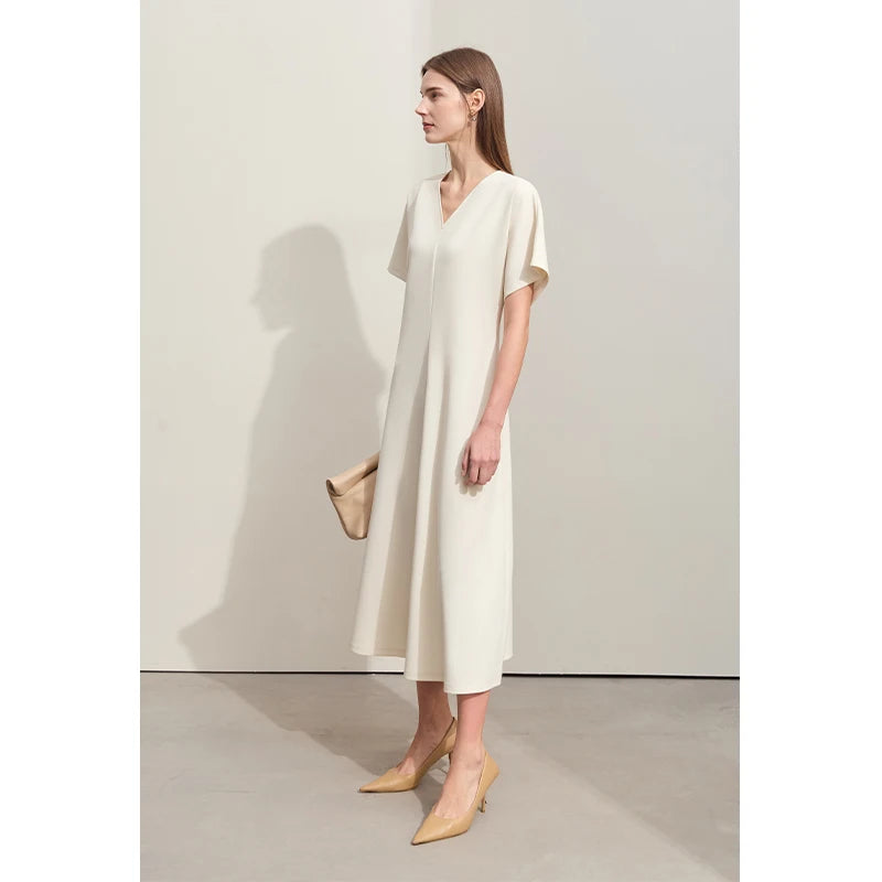 Minimalistisches Damen Kleid Mit V-Ausschnitt A-Linie Lang