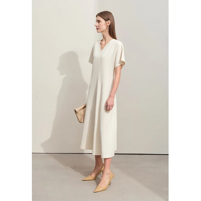 Minimalistisches Damen Kleid Mit V-Ausschnitt A-Linie Lang