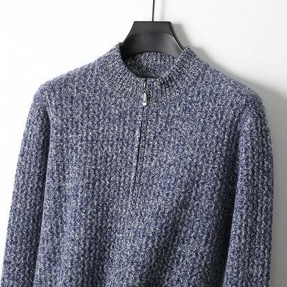 2025 Herbst und Winter Pullover aus reiner Wolle für Herren, neue Strickjacke mit Reißverschluss, Mantel, halb Stehkragen, lockeres Freizeithemd, AB-Farbstrickwaren
