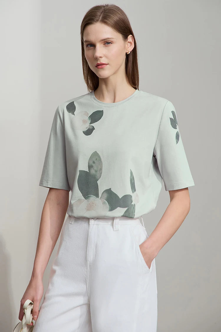 Damen T-Shirt im lässigen Stil mit floralem Print und Rundhalsausschnitt