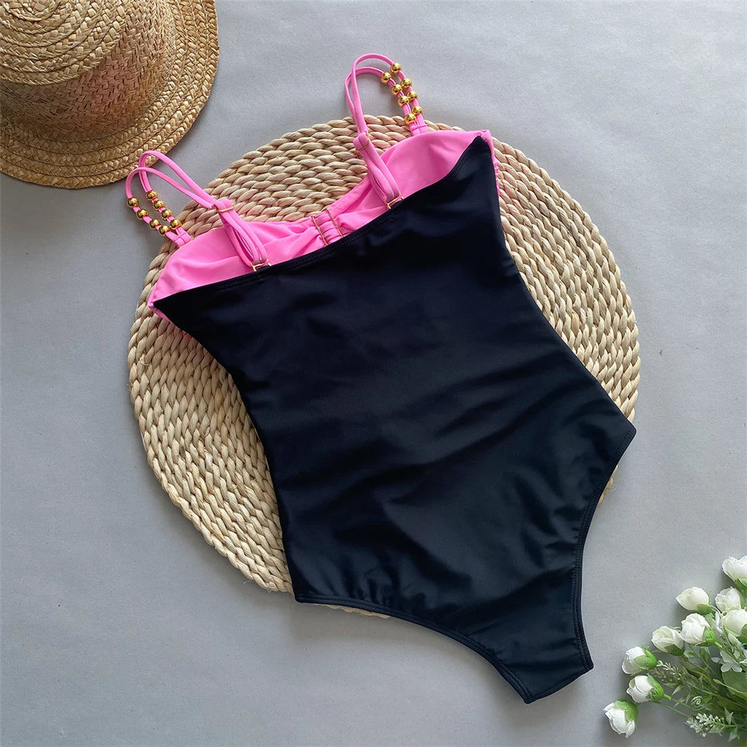 Damen Badeanzug Spleiß Cut-Out Rock gerüscht Einteiler Monokini