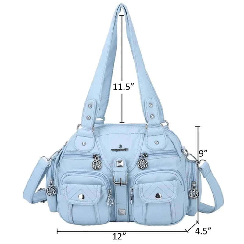 Damen-Handtasche Vintage PU-Leder mit Schultergurt und Obergriff Innenfach für Telefon und Geldbörse