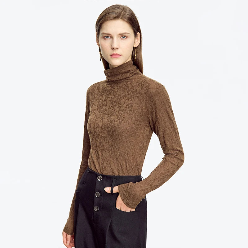 Damen-Rollkragenpullover Wolle-Mix schlank dünn Winter