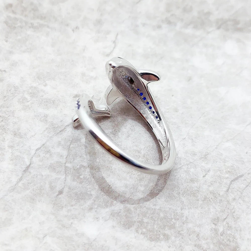 Damen-Ring Delphin mit blauen Zirkonia-Steinen aus Sterlingsilber