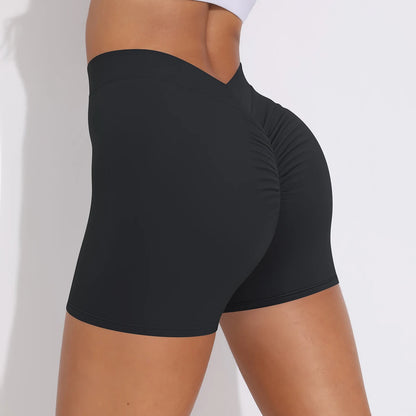 Nahtlose Yoga-Shorts mit hohem Bund, schwarz, körpernah geschnitten, hinten