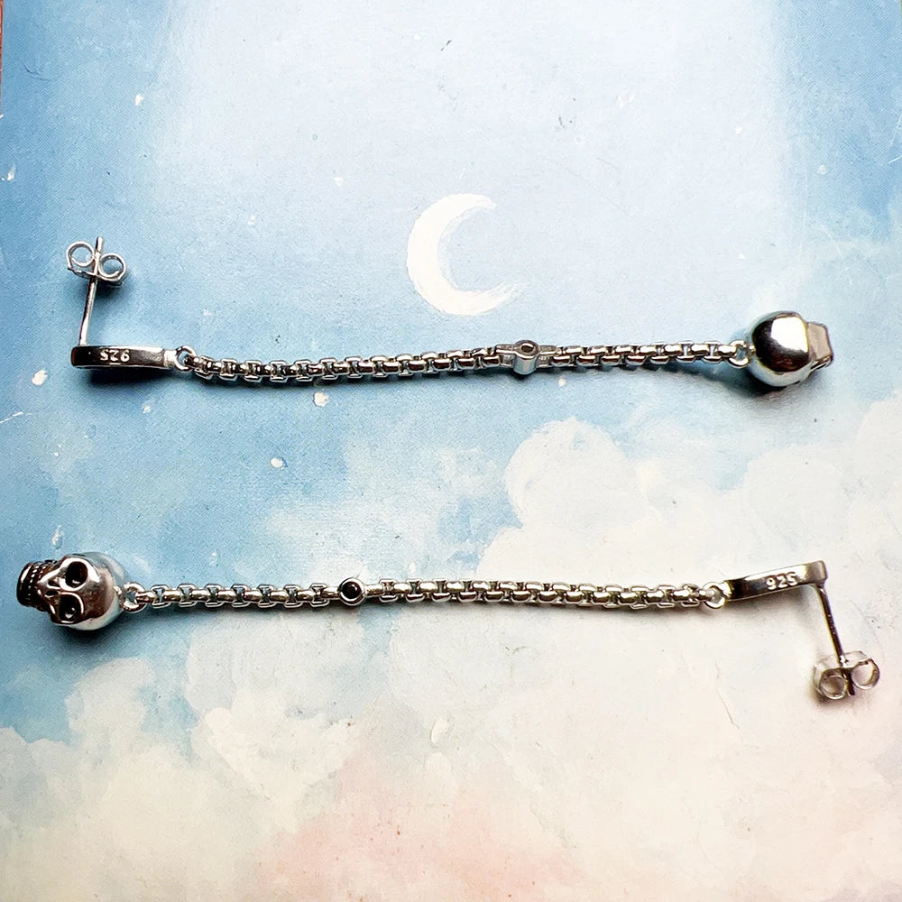 Damen-Tropfenohrringe Totenkopf Vintage aus Sterlingsilber