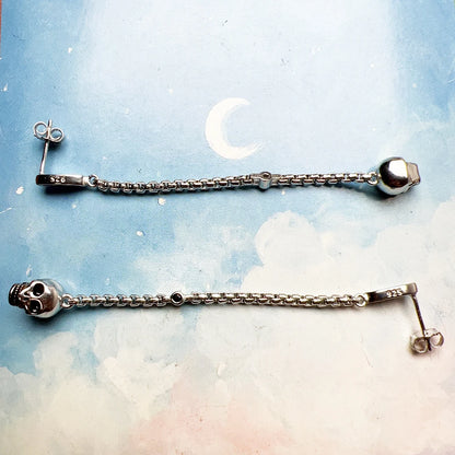Damen-Tropfenohrringe Totenkopf Vintage aus Sterlingsilber