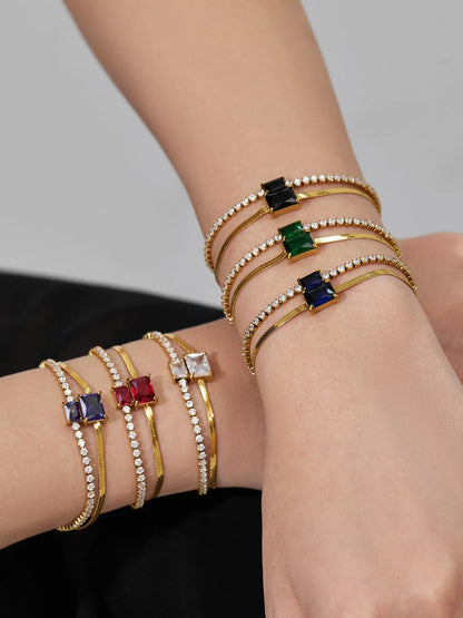 Damen-Armband Baguette-Zirkonia Doppelschicht