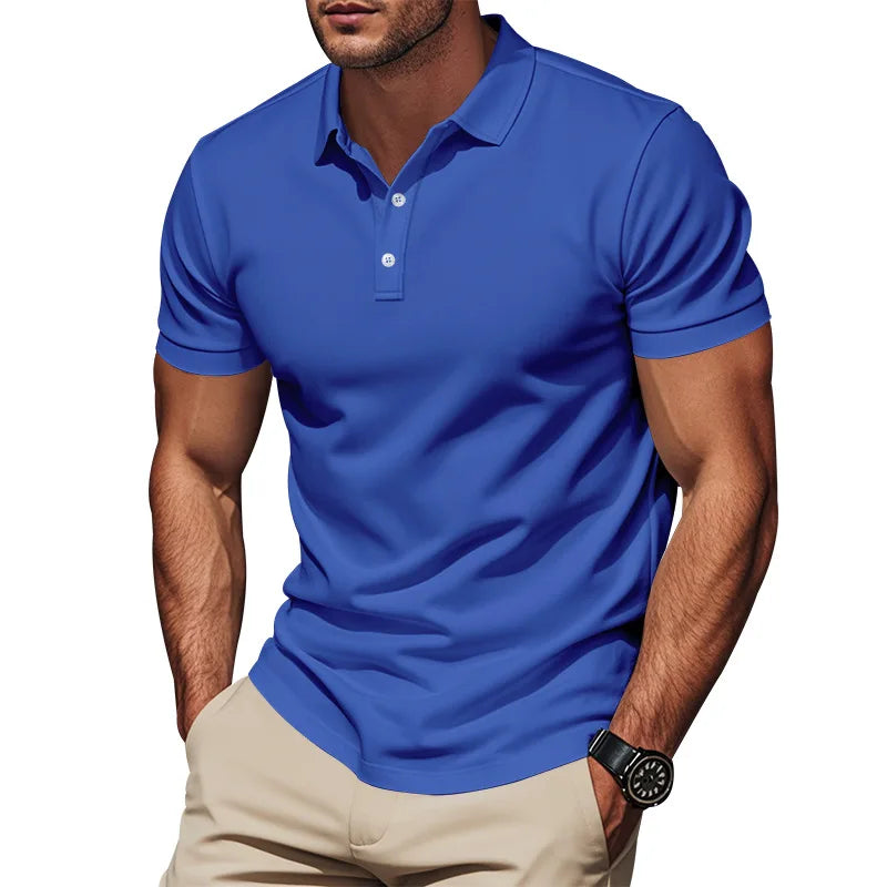 Langärmeliges Herren-Poloshirt mit Waffelstruktur und Knopfleiste – ideal für Freizeit und Urlaub