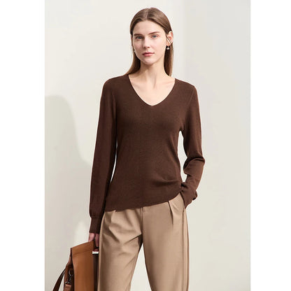 Damen V-Ausschnitt Pullover Wolle-Seide Slim Pendler Herbst