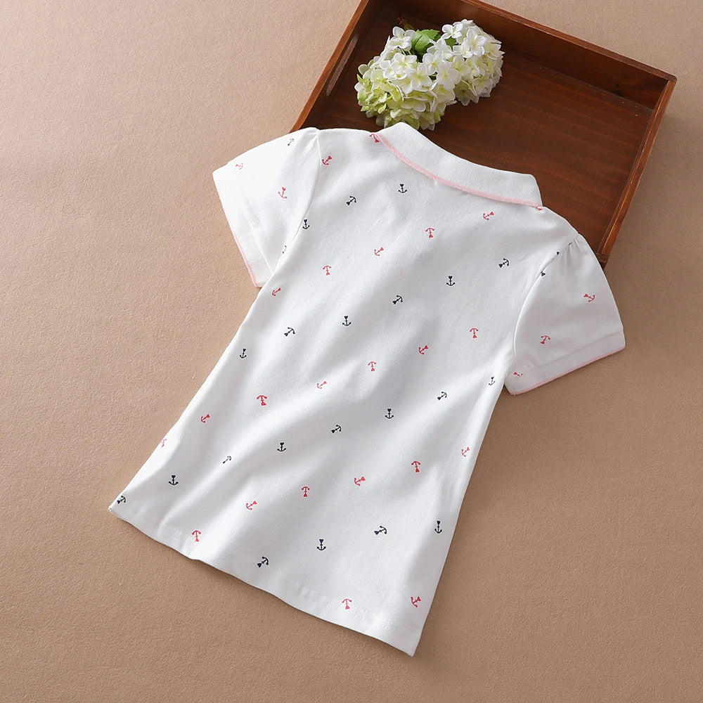 Kinder Polo Shirts Sommer Kurzarm Baby Mädchen Print T Top Shirt Schule Kleidung 4T-12T Kinder baumwolle T-shirts