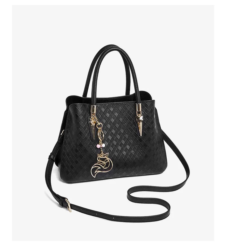 Damen Schultertasche aus echtem Leder im Karomuster mit Reißverschluss