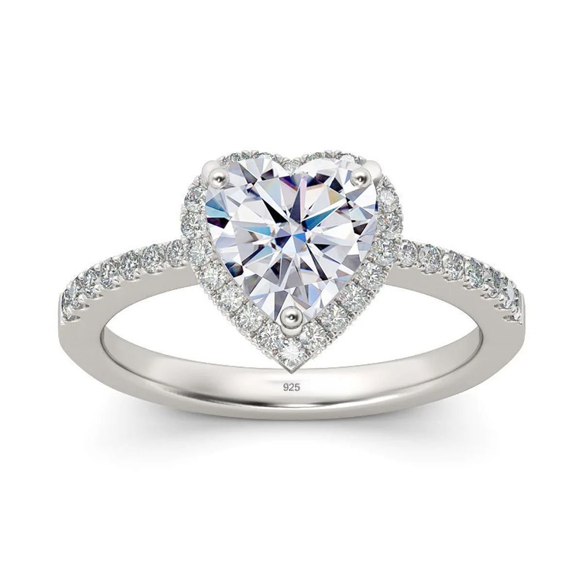 Damen-Herz-Ring Aus 925er Silber Mit 1ct Moissanit Und Zertifiziertem Schmuckstück