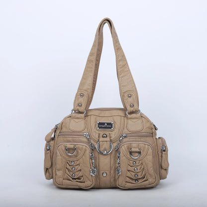 Damen-Satchel-Handtasche aus PU-Leder mit Reißverschluss und viel Stauraum für Alltag und Freizeit