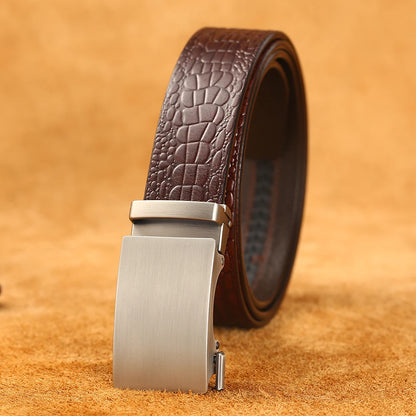 Herren Echtleder-Gürtel Krokodilmuster 3,5 cm Automatik-Schnalle Luxus Rindsleder