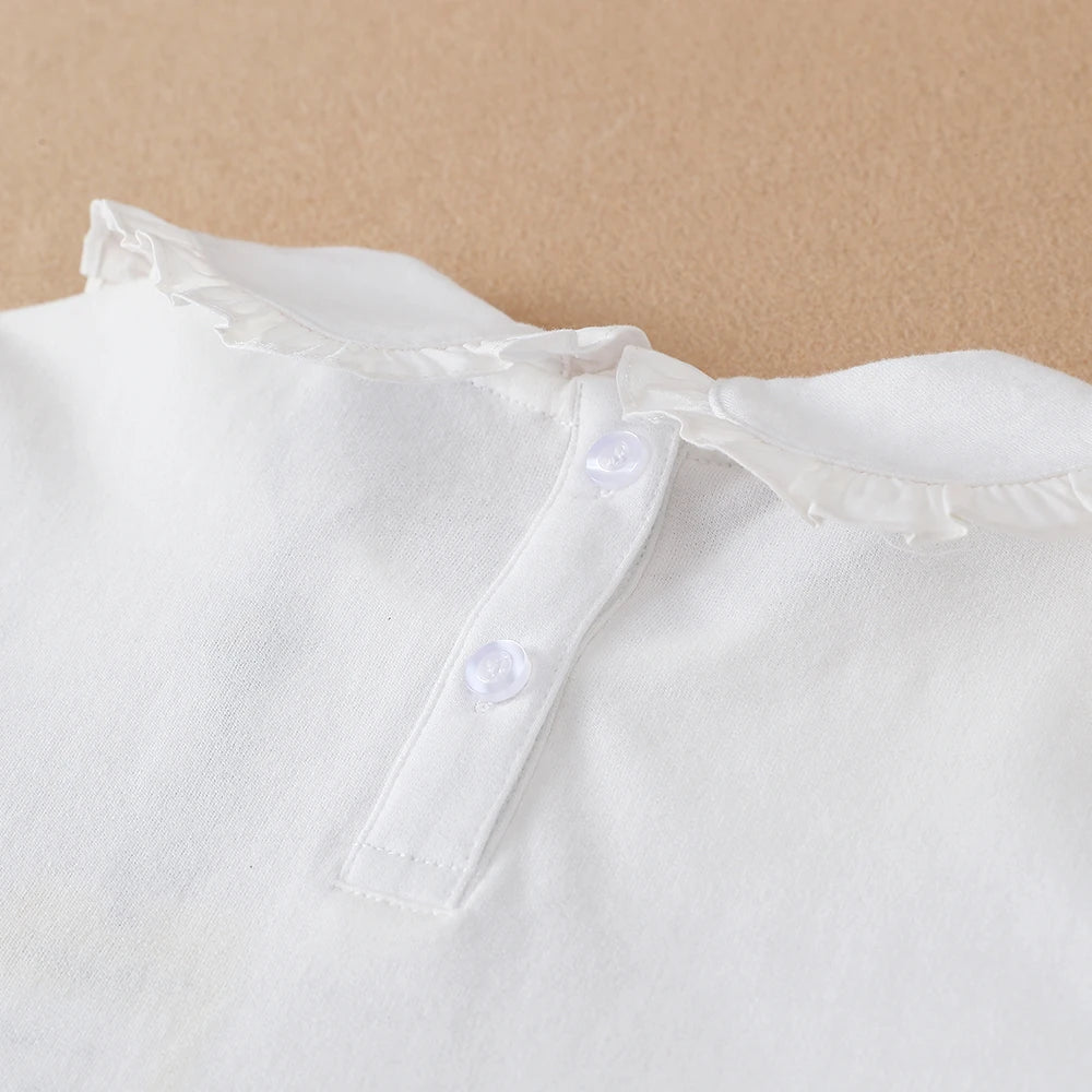 Mädchen bestickter Puppen kragen dünnes Basic-T-Shirt für Frühling und Herbst Kinder Polo Baumwolle Kleidung