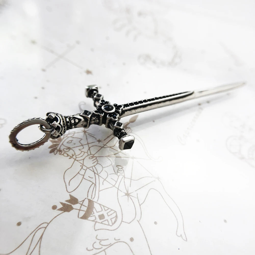 Damen-Charm-Anhänger Schwert Krone Ritter Schutz aus Sterlingsilber