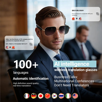 LIGE Intelligente Bluetooth-Brille AI Intelligente Übersetzung Echtzeit-Simultan-Interpretation Headset Drahtlose Anruf-Sonnenbrille