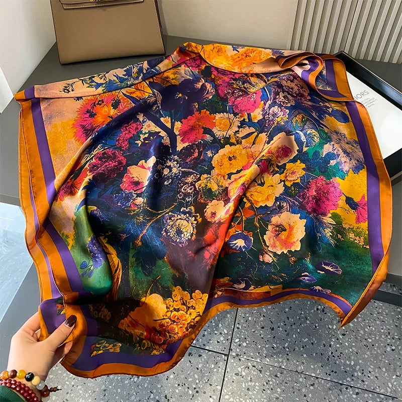 Damen Satin Seidenschal Hijab Sommer Sonnenschutz Strand Kopftuch Foulard