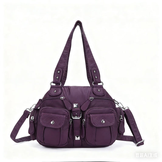 Damen-Satchel-Tasche aus PU-Leder mit Mehrfach-Innenfächern geeignet für Alltag und Freizeit