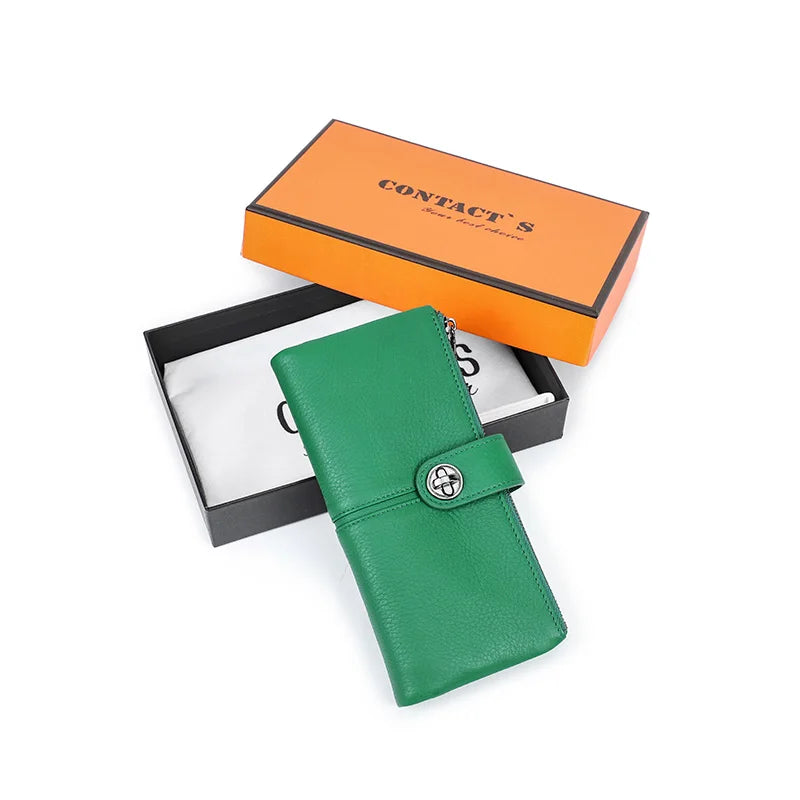 Damen Echtleder Lange Geldbörse Vintage RFID Clutch Portemonnaie Kartenhalter Reise