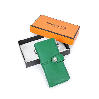 Damen Echtleder Lange Geldbörse Vintage RFID Clutch Portemonnaie Kartenhalter Reise