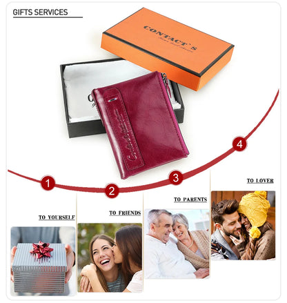 Damen Echtleder Geldbörse Bifold Luxus Retro Fotofächer Kartenhalter Reise Geschenk