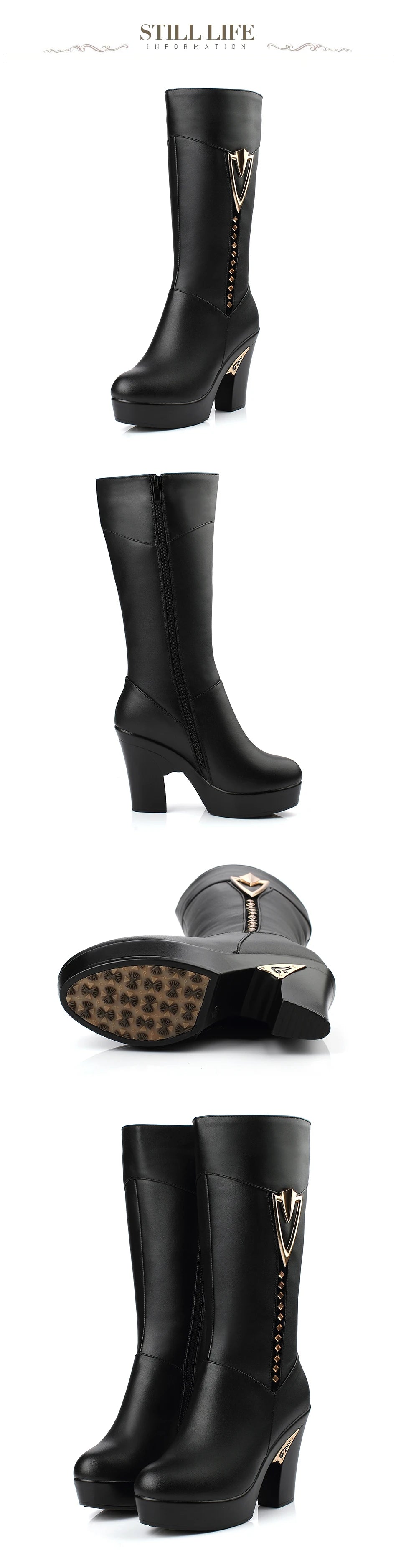 AIYUQI winter women boots first layer of leather high heeled genuine leather boots Gaotong thick with long barreled boots wool