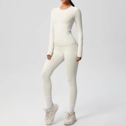 Gym-Leggings-Set, langarm, hellivory, enganliegend mit Bündchen am Beinabschluss