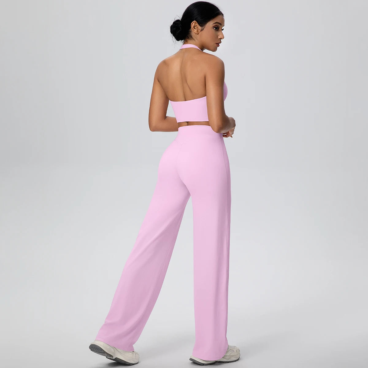 Yoga-Set für Frauen: Sport-BH und weite Hose, rosé/lila, Rückseitenansicht