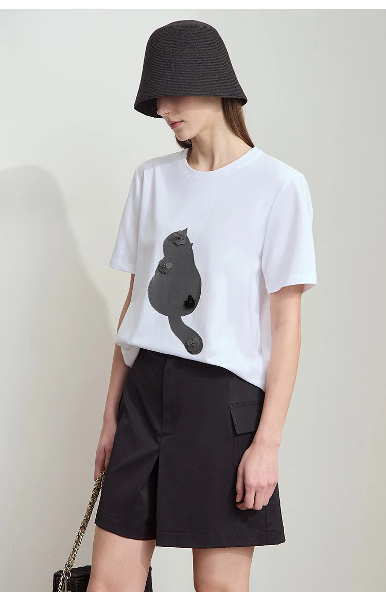 Damen T-Shirt im College-Stil aus leicht elastischem Lyocell mit minimalistischen Druck