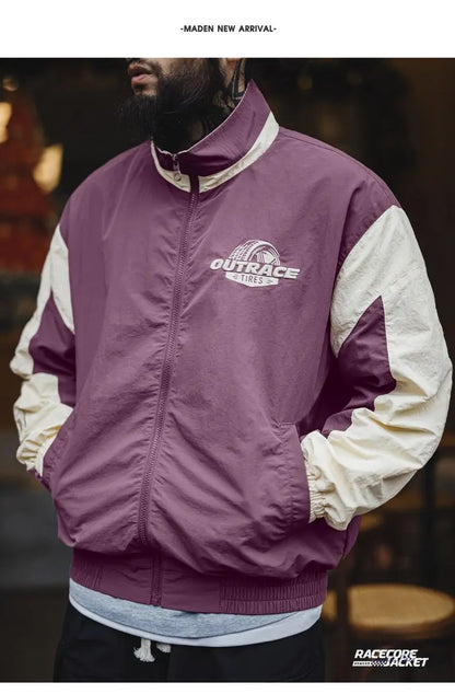 Herren Jacke Vintage Splice Racing bestickt Outdoor Motorrad Reißverschluss Revers lässig