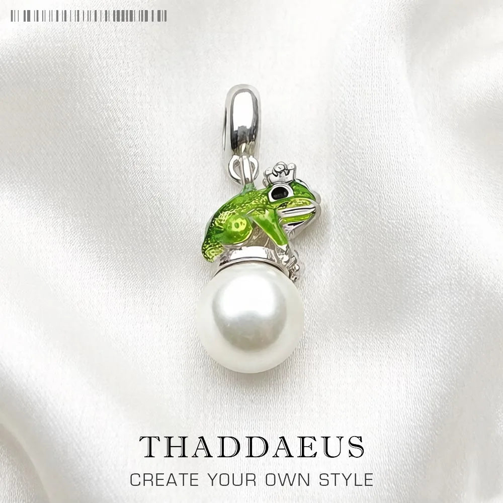 Damen-Charm-Anhänger Frosch mit Perle handgemacht aus Sterlingsilber